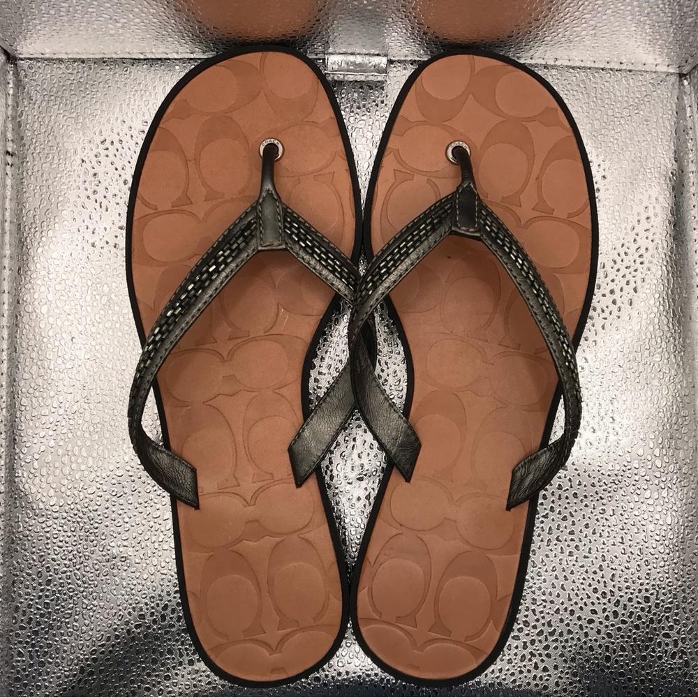 Coach Laurel Flip Flops - Metallic Black